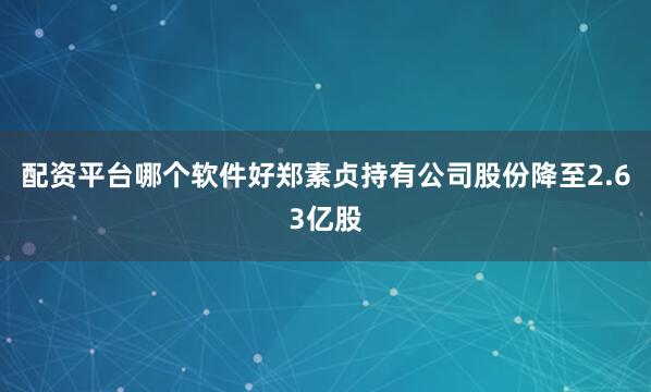 配资平台哪个软件好郑素贞持有公司股份降至2.63亿股